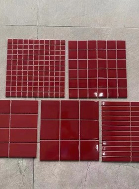 大红酒红中国红色陶瓷马赛克瓷砖厨房卫生间阳台酒店会所背景墙砖