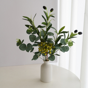 仿真花假绿植橄榄枝浆果尤加利样板间客厅餐桌电视柜茶几装饰摆件
