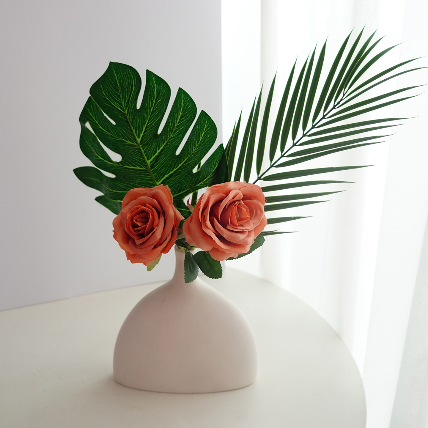 玫瑰仿真花粉色假花摆设客厅装饰干花摆件插花高级仿生花餐桌花艺