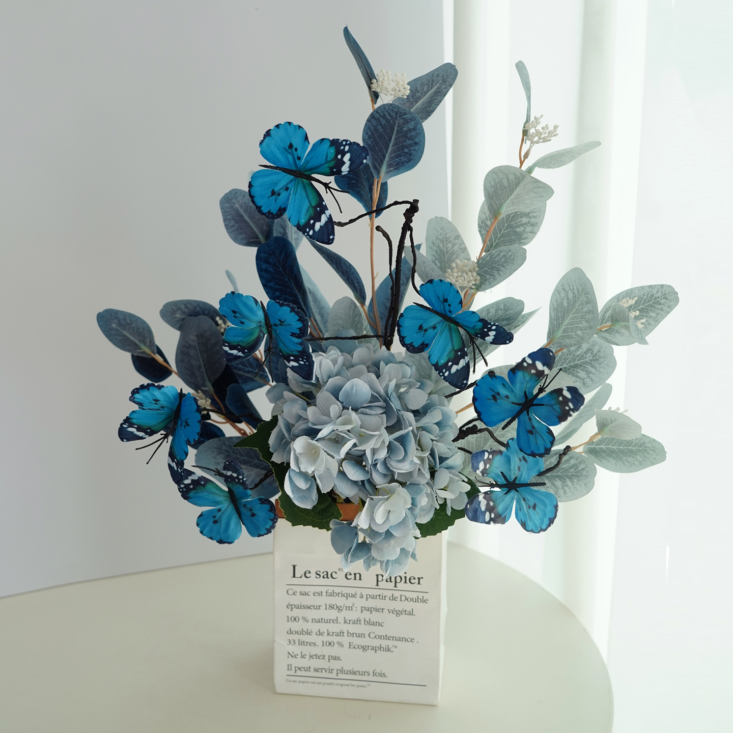 绣球尤加利仿真花中古风假花客厅摆设轻奢高级感逼真餐桌装饰摆件