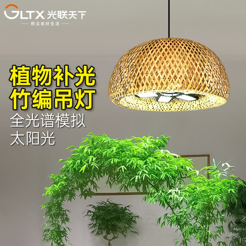光联天下茶室用海岛春花栀子花补光竹编藤艺吊灯全光谱植物生长灯