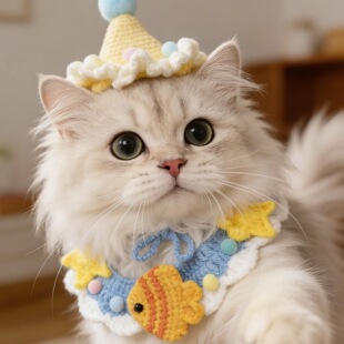 六一宠物生日围脖套装 猫咪手工针织项圈 小型犬狗狗节日拍照配饰