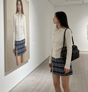 2026秋冬新款 格纹迷你群A字绵羊毛 学院风女设计感富家千金英式