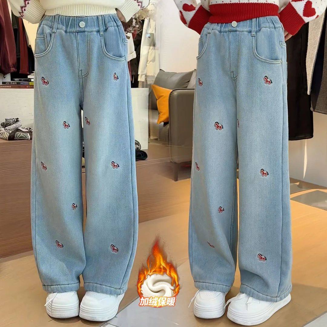 TT3357冬季新款女童加绒牛仔裤小马一体绒弹力高腰直筒裤,童装/婴儿装/亲子装,儿童牛仔裤,淘宝优惠券,粉丝福利购,淘宝优惠卷