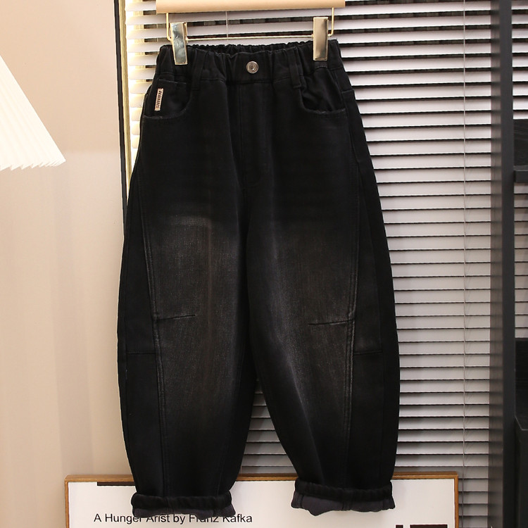 MX童装男童加绒牛仔裤2025新款儿童秋冬装长裤男孩帅气休闲裤百搭