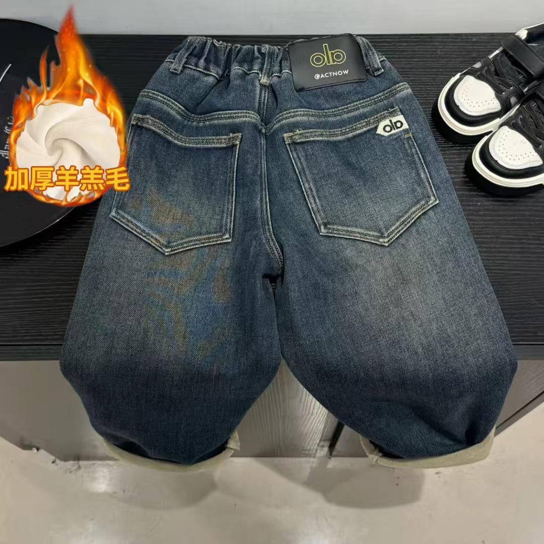 HJ男童羔羔绒牛仔裤2025冬中大童休闲长裤儿童休闲老爹裤,童装/婴儿装/亲子装,儿童牛仔裤,淘宝优惠券,粉丝福利购,淘宝优惠卷