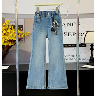 TT1515女童春款 中大童简约喇叭裤 女孩高腰显瘦微喇裤 弹力牛仔裤