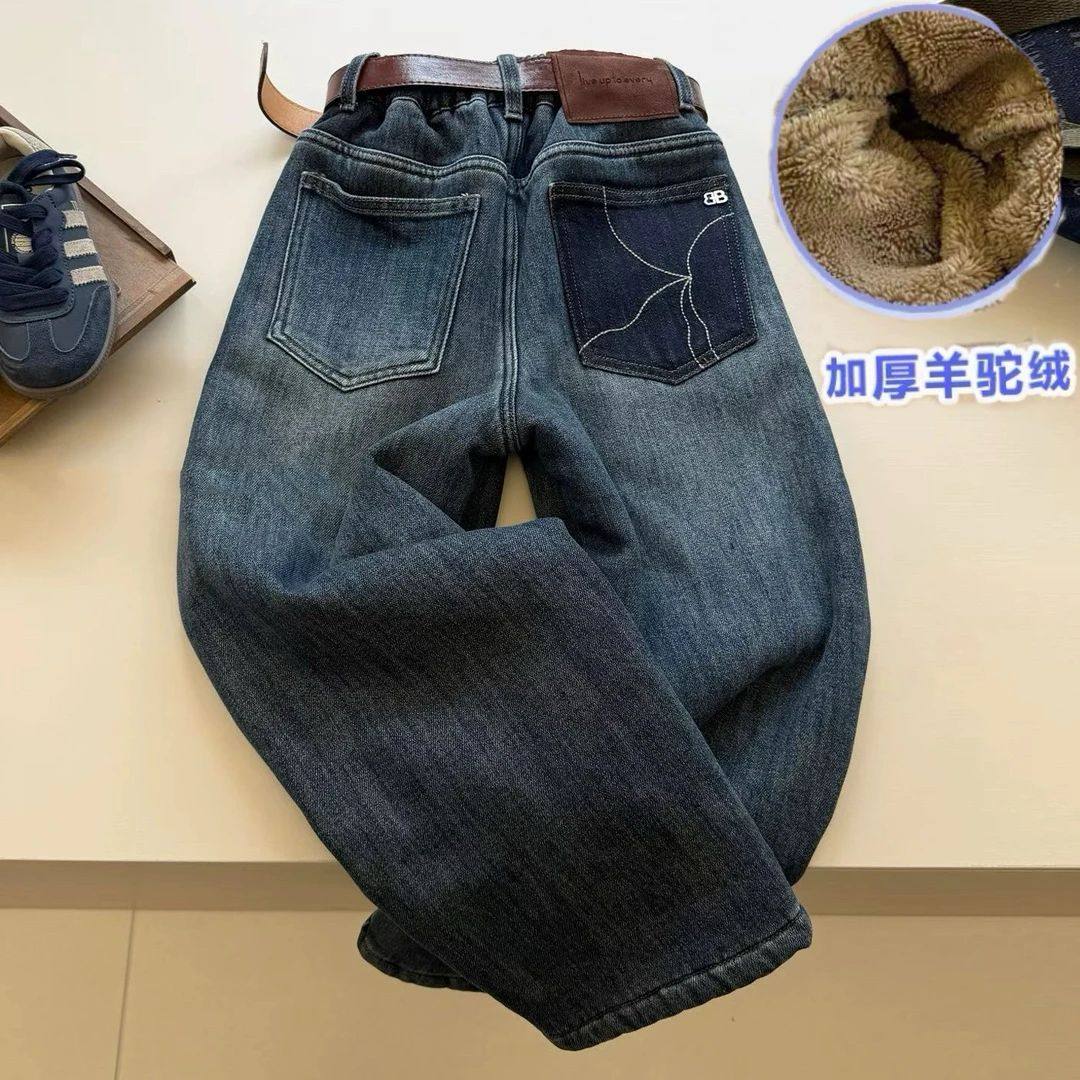 HJ男童羔羔绒牛仔裤2025冬款中大童羊驼绒长裤儿童直筒裤无腰带,童装/婴儿装/亲子装,儿童牛仔裤,淘宝优惠券,粉丝福利购,淘宝优惠卷