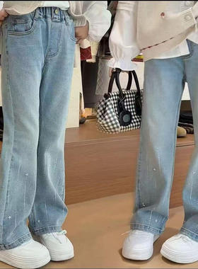 TT3259女童加绒弹力牛仔裤中大童烫钻微喇裤女孩显瘦喇叭裤