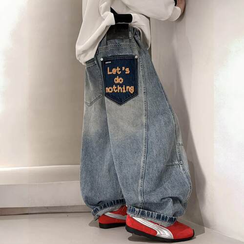 HJ男童春秋款牛仔裤子新款中大童春装男孩春季儿童宽松弯刀裤2601