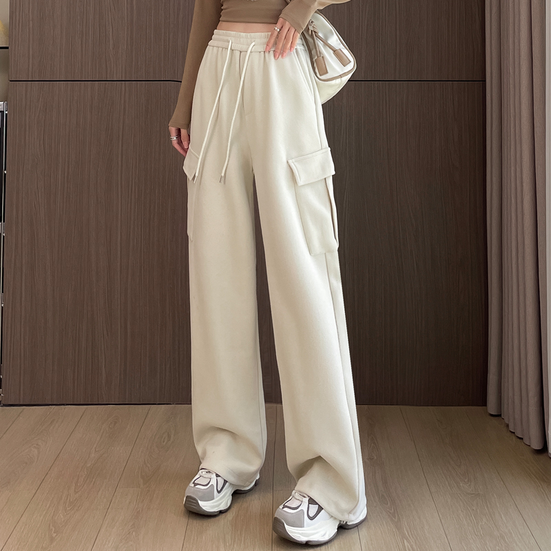 学生棉质针织阔腿卫裤春秋季薄款