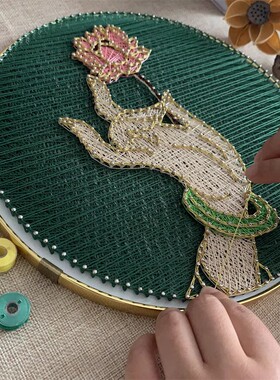 佛手莲花禅意手工钉子绕线画diy制作送长辈礼物创意新中式装饰画