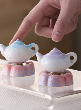陶瓷茶宠摆件结晶釉窑变釉小茶壶创意家居装饰品渐变色茶道配件