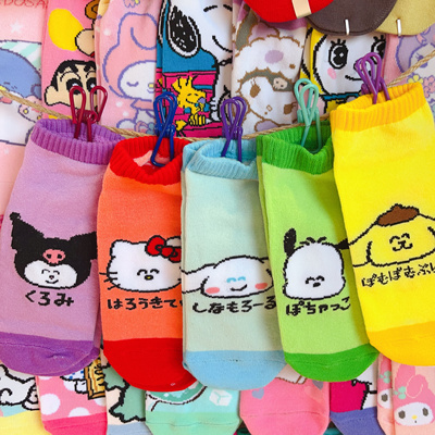 出口日本Kitty库洛米帕恰短筒女袜可爱糖果色短袜微瑕特价