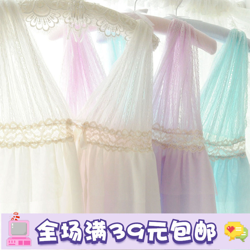 蕾丝睡衣纯色睡裙蓝色小清新日系睡裙森女夏季马卡龙色无袖可爱