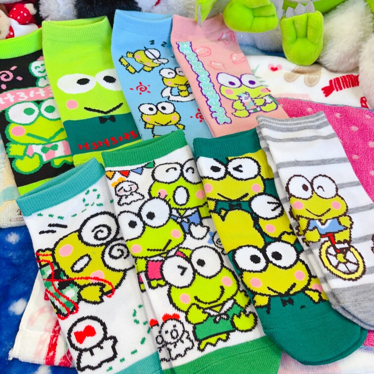 出口日单可爱大眼蛙可洛比keroppi短筒袜女袜女士袜子糖果色短袜