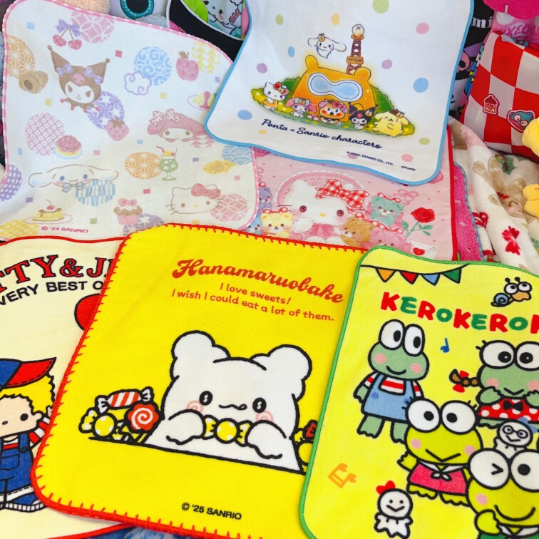 出口日本可爱纯棉小方巾大眼蛙hellokitty花丸鬼patty&Jimmy玉桂