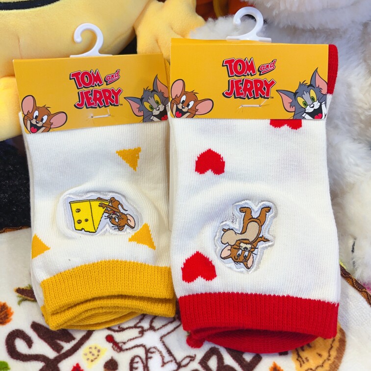 出口日系秋冬新品中筒卡通儿童袜子猫和老鼠可爱短袜胶字底童袜