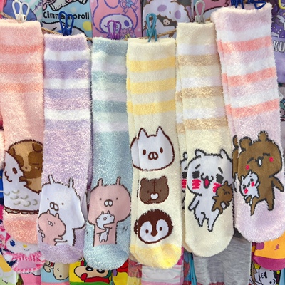 出口日本新品可爱兔丸usamaru浣熊中筒袜女袜毛绒袜nekopen企鹅