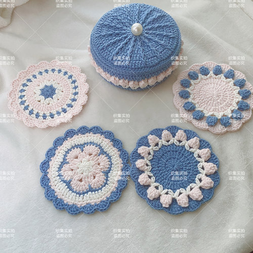 织集原创 「花园日记」蓝色杯垫收纳盒 隔热垫送礼品成品包邮