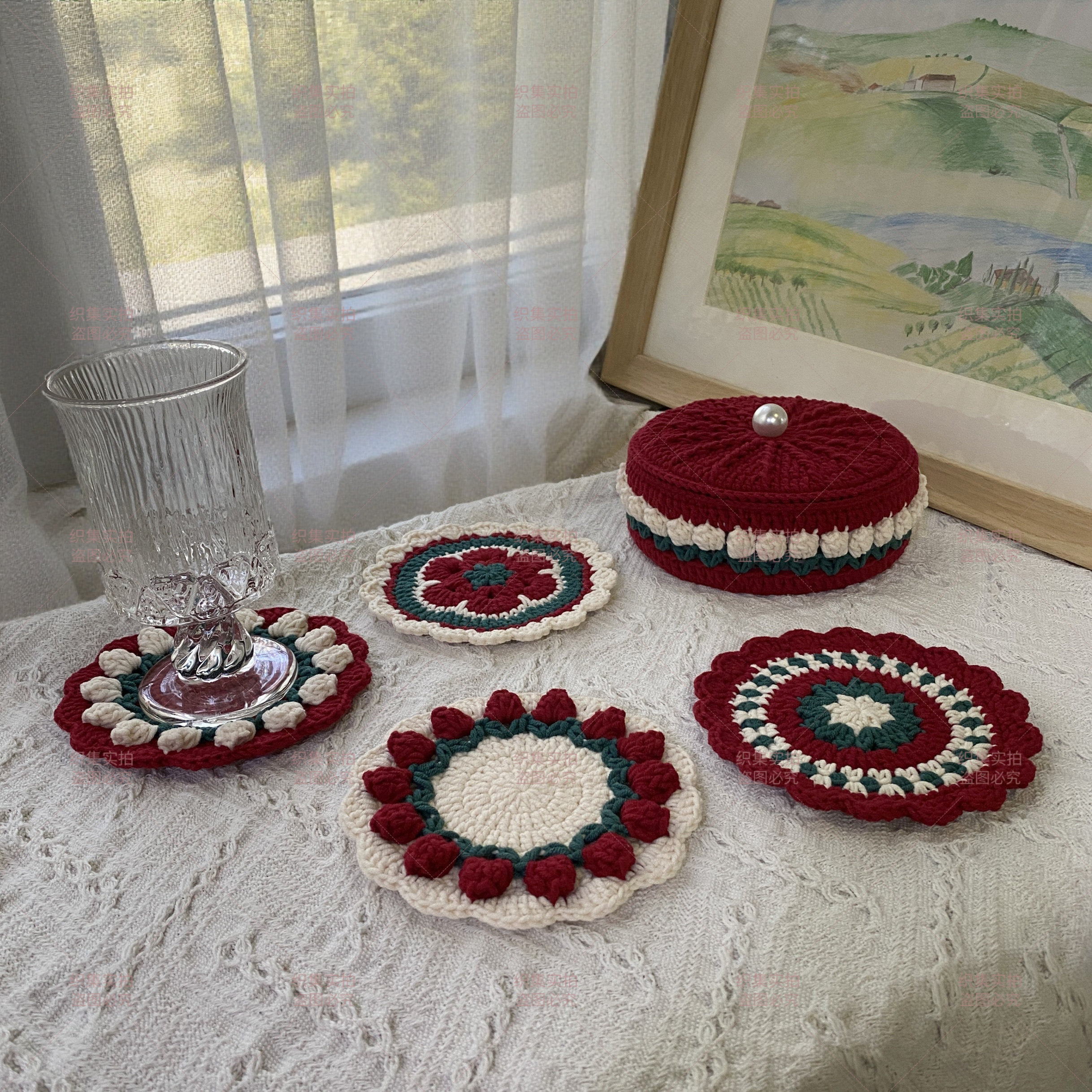 织集 「花园日记」系列圣诞礼品杯垫收纳盒 隔热垫加收纳盒 包邮,居家布艺,餐垫,淘宝优惠券,粉丝福利购,淘宝优惠卷