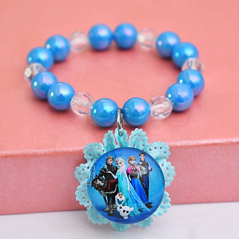 冰雪奇缘爱纱公主儿童手链布艺花朵手工串珠水晶手镯女童手链饰品