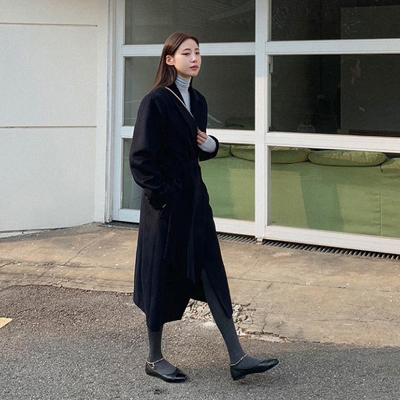 冬季加厚毛呢大衣女中长款通勤