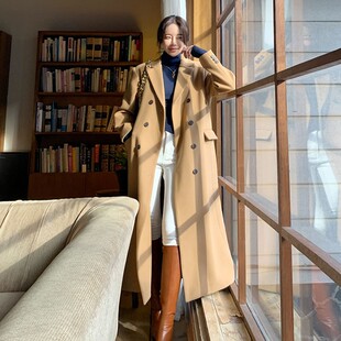 驼色直筒毛呢大衣秋冬款外套女中长款过膝冬季加厚呢子风衣高个子