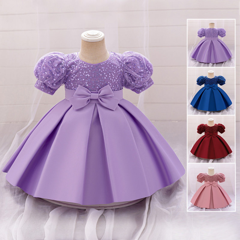 宝宝周岁礼服亮片婚纱裙 儿童生日派对公主裙小女孩主持人连衣裙