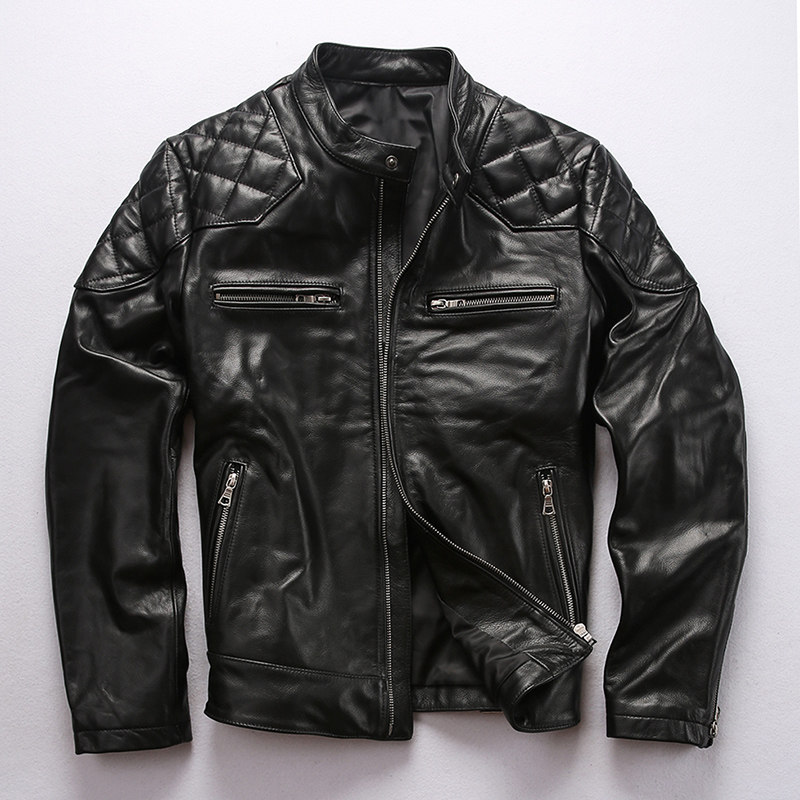 清仓特价真皮皮衣男 头层牛皮机车服夹克 简约立领真皮皮衣外套男