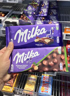 现荷兰进德国Milka妙卡整颗全榛子夹心牛奶巧克力快乐小牛白气泡