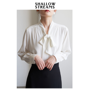 女 蝴蝶结飘带长袖 STREAMS气质通勤职业白色衬衫 SHALLOW 衬衣上衣