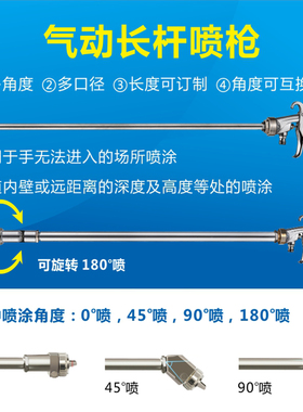 台湾W101气动加长杆内孔壁专用喷漆枪压力桶延长杆钢结构油漆喷枪