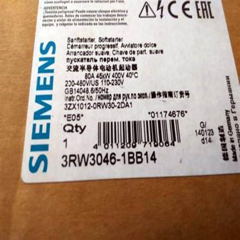 议价3RW3046-1BB14 西门子 原装 现货软启动器3RW30系列 3RW30461