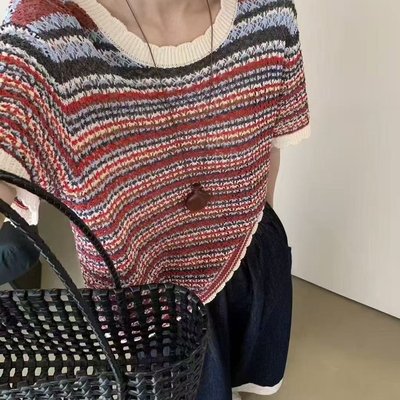 高级感独特别致漂亮短袖薄款镂空针织衫女夏半袖超好看小上衣T恤