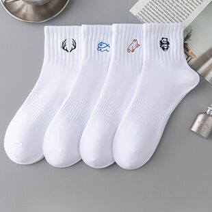 白色袜子男中筒夏季薄款可爱卡通创意搞笑个性青少年短筒潮流中腰