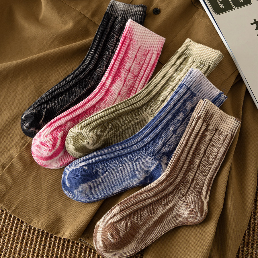 粗线袜子男女秋冬中筒厚针织毛线做旧复古黑色日系长袜配靴子粉色