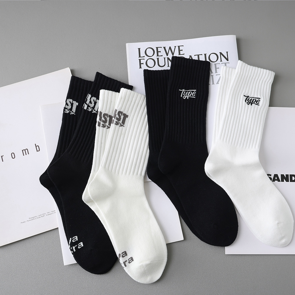 黑色袜子男士长筒春秋青少年白长袜高腰棉袜高筒刺绣字母潮流百搭