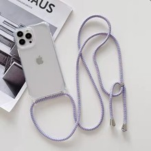 适用iphone16e四角防摔挂绳手机壳斜挎背带苹果13保护套亚克力全包电话壳12promax透明电话套原创小众时尚11