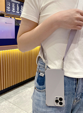 宽绳iphone17四角开孔手机壳挂绳灰色适用苹果13promax小众xsmax斜挎可调节11透明壳黑色12pro个性防摔高级灰