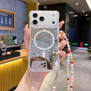 镜面新款适用iPhone17Promax手机壳苹果AIR磁吸15系列16Promax外壳保护套镜面防摔四角开孔磁吸可斜挎带挂绳