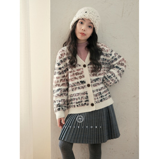 精纺羊毛半裙 100山羊绒开衫 CUTIEYOKI家童装 亲子毛衣小香风厚款