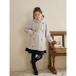 CUTIE 女童连帽拉链外套100澳毛手工精工双面尼大衣 YOKI家童装