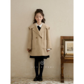 CUTIEYOKI家女童新年手工双面外套骆驼绒澳毛呢海军领羊毛大衣