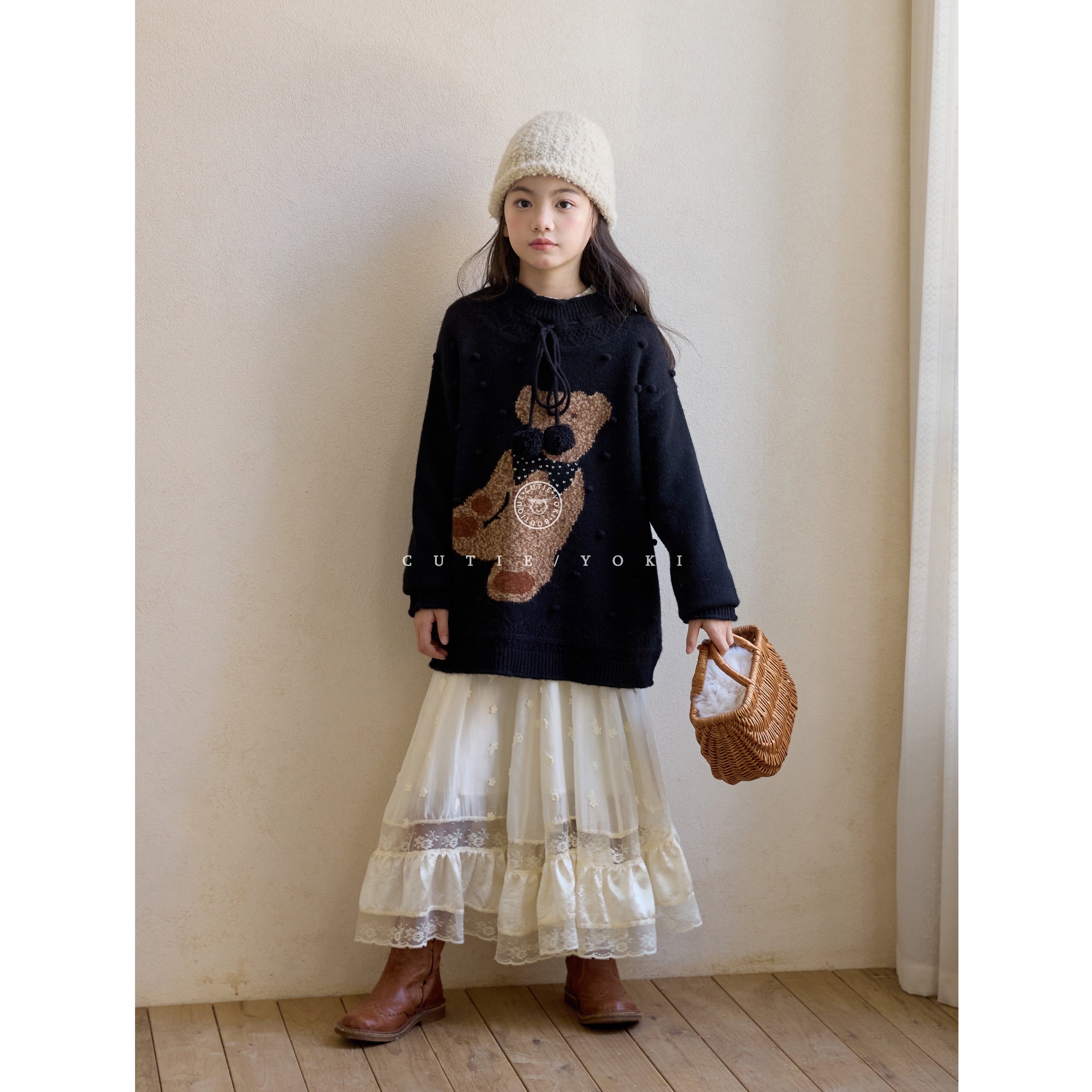 【23号20:00NEW】早春款复古小熊手工钩花山羊绒衫+天丝蕾丝半裙,童装/婴儿装/亲子装,毛衣/针织衫,淘宝优惠券,粉丝福利购,淘宝优惠卷