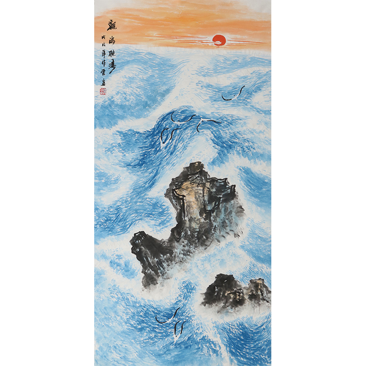 陈作雲手绘真迹山水国画 玄关装饰字画走廊挂画海阔天空 旭日东升