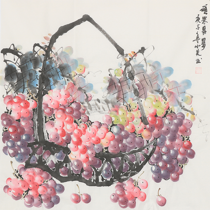 李小英手绘真迹花鸟字画 客厅装饰国画 办公室挂画 葡萄 硕果累累