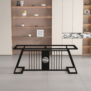 新中式碳素钢大理石桌腿桌脚支架岩板大板金属茶桌桌子脚办公桌腿