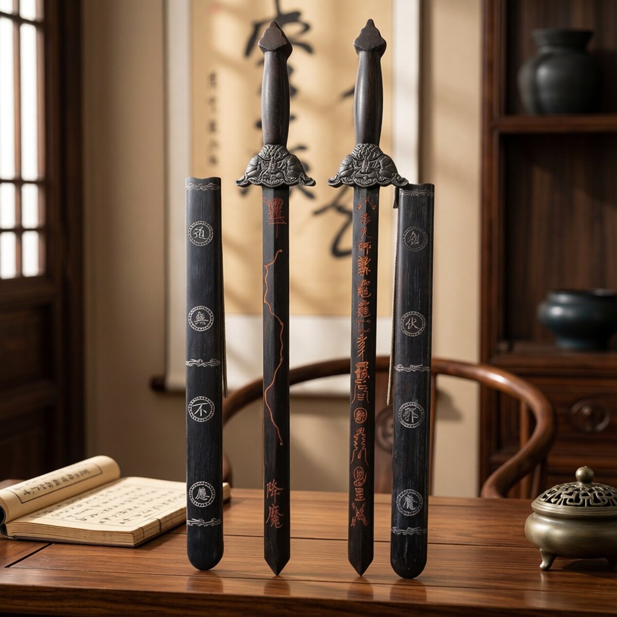 肥城桃木一体剑天师龙虎七星剑道家用品法器张天师剑五雷剑带剑鞘