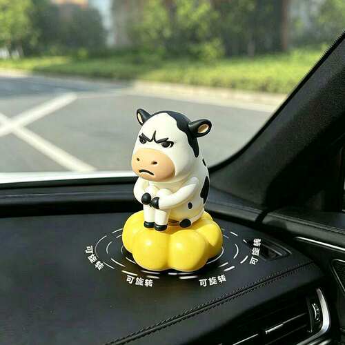 可爱旋转草地牛车载中控摆件
